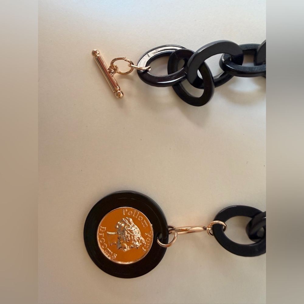 Black Gold Acrylic Bracelet Toggle Closure Modern Minimalist Jewelry - Picture 3 of 4